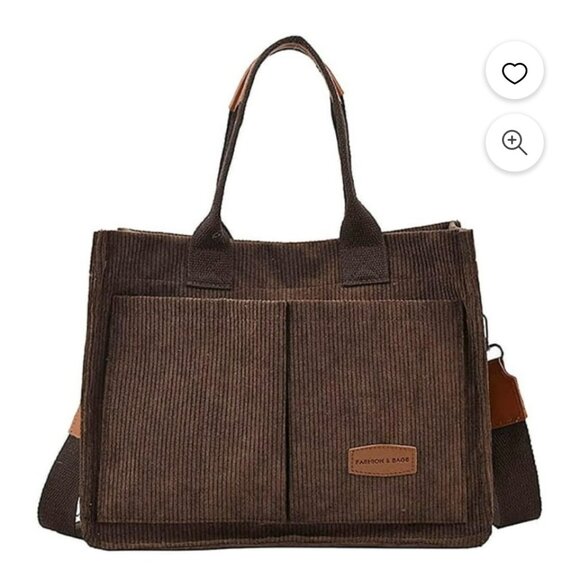 NEW Fashion & Bags Tote Bag Purse Brown Corduroy Crossbody Detachable Strap - Picture 3 of 12
